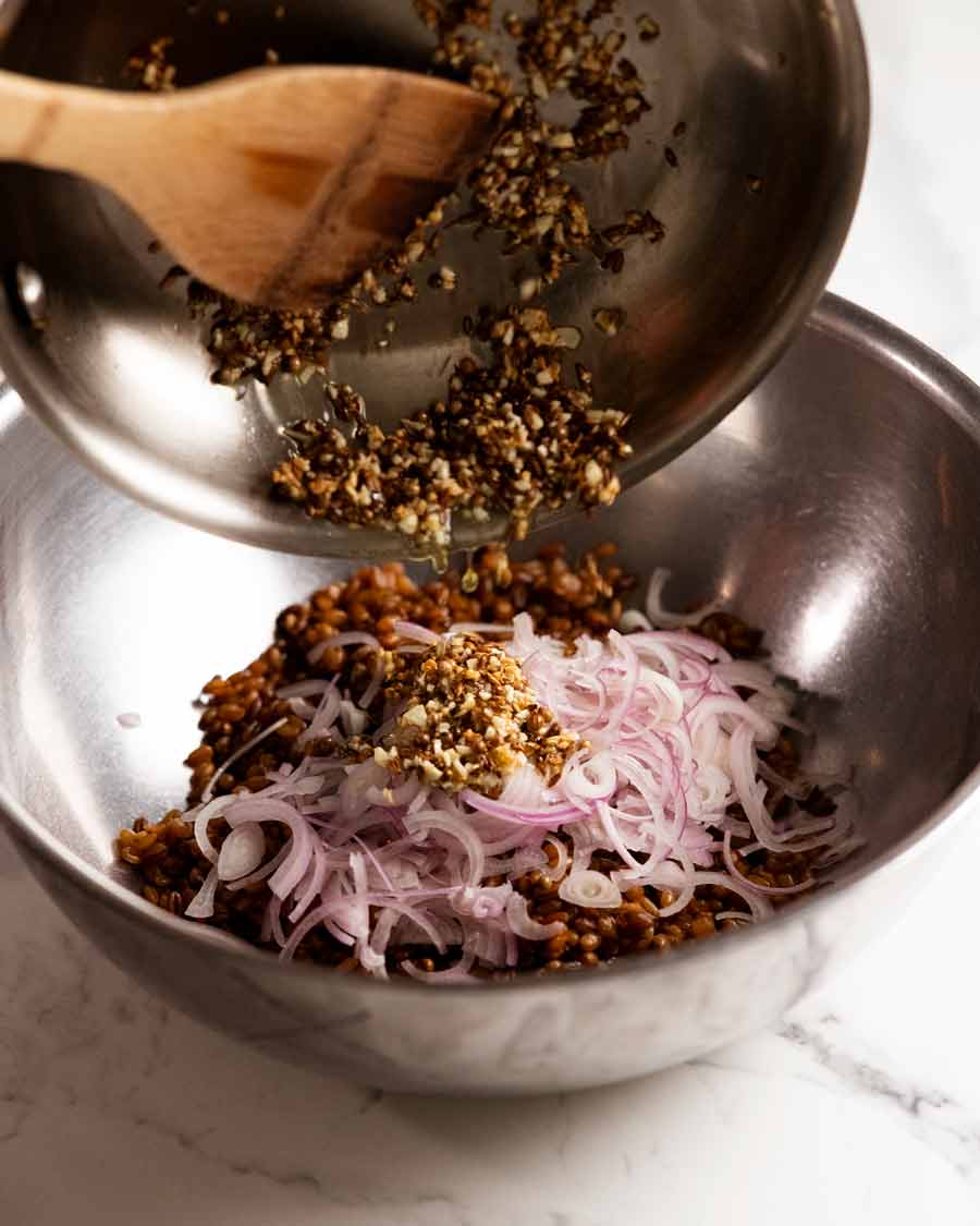 Sizzling coriander cumin dressing for Farro Salad