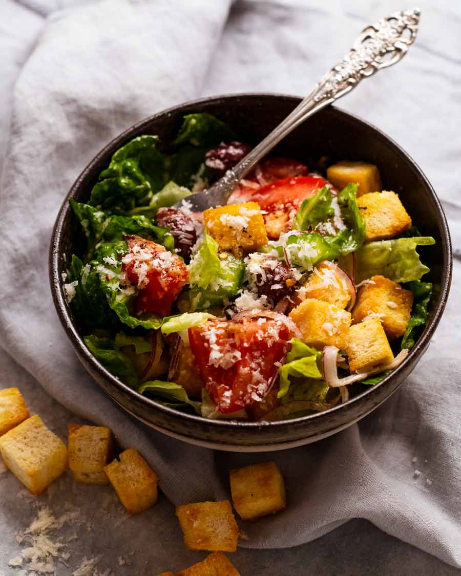 Small bowl of Mega Italian Salad ready to be eaten