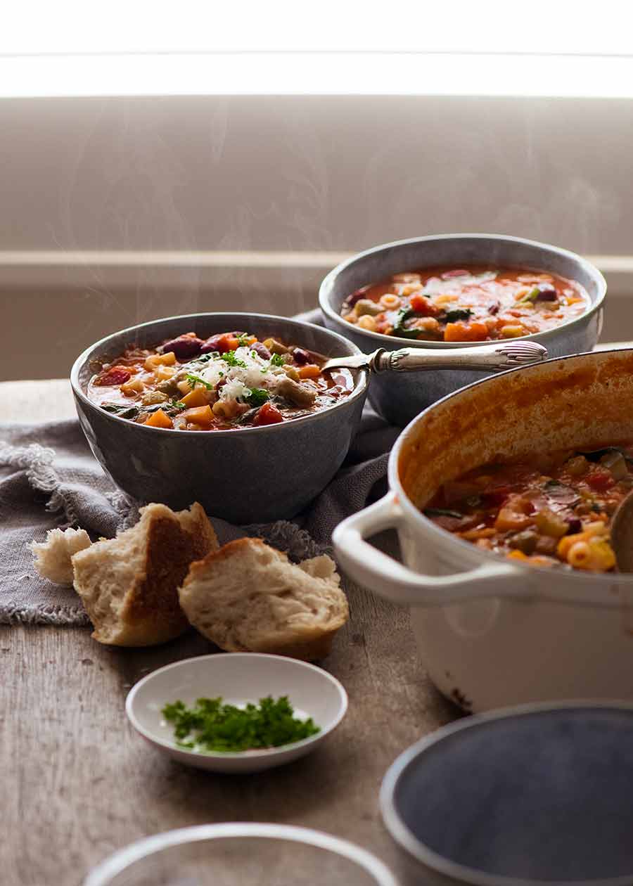 Minestrone Soup being served for dinner