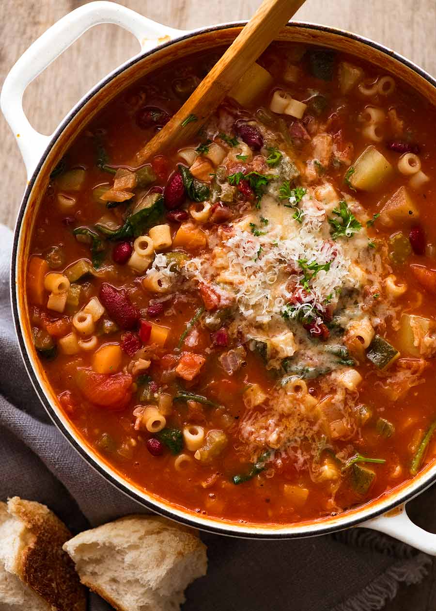 Overhead photo of pot of Minestrone Soup