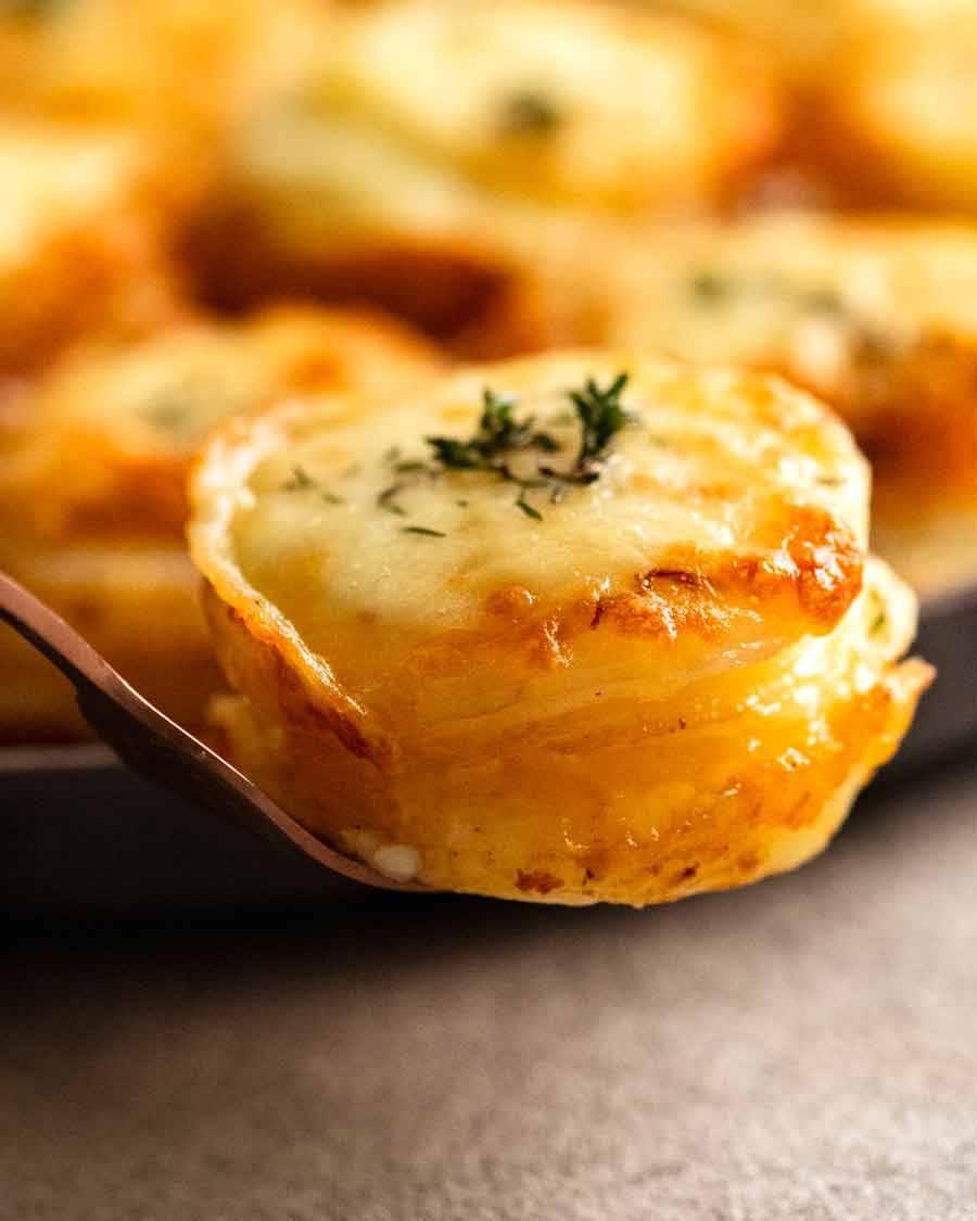 Close up of Mini Potato Dauphinoise - Gratin Stacks