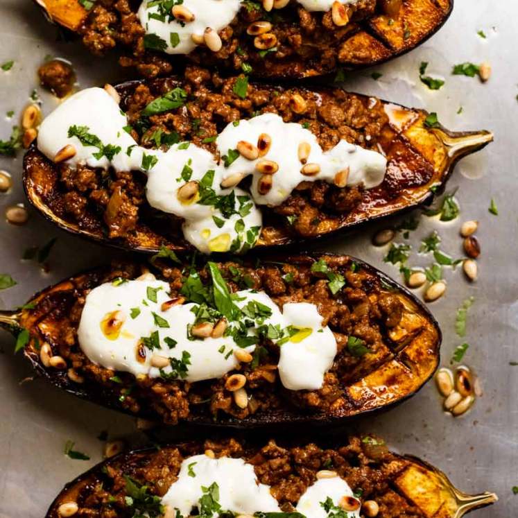 Moroccan stuffed eggplant - spiced beef or lamb - fresh out of the oven