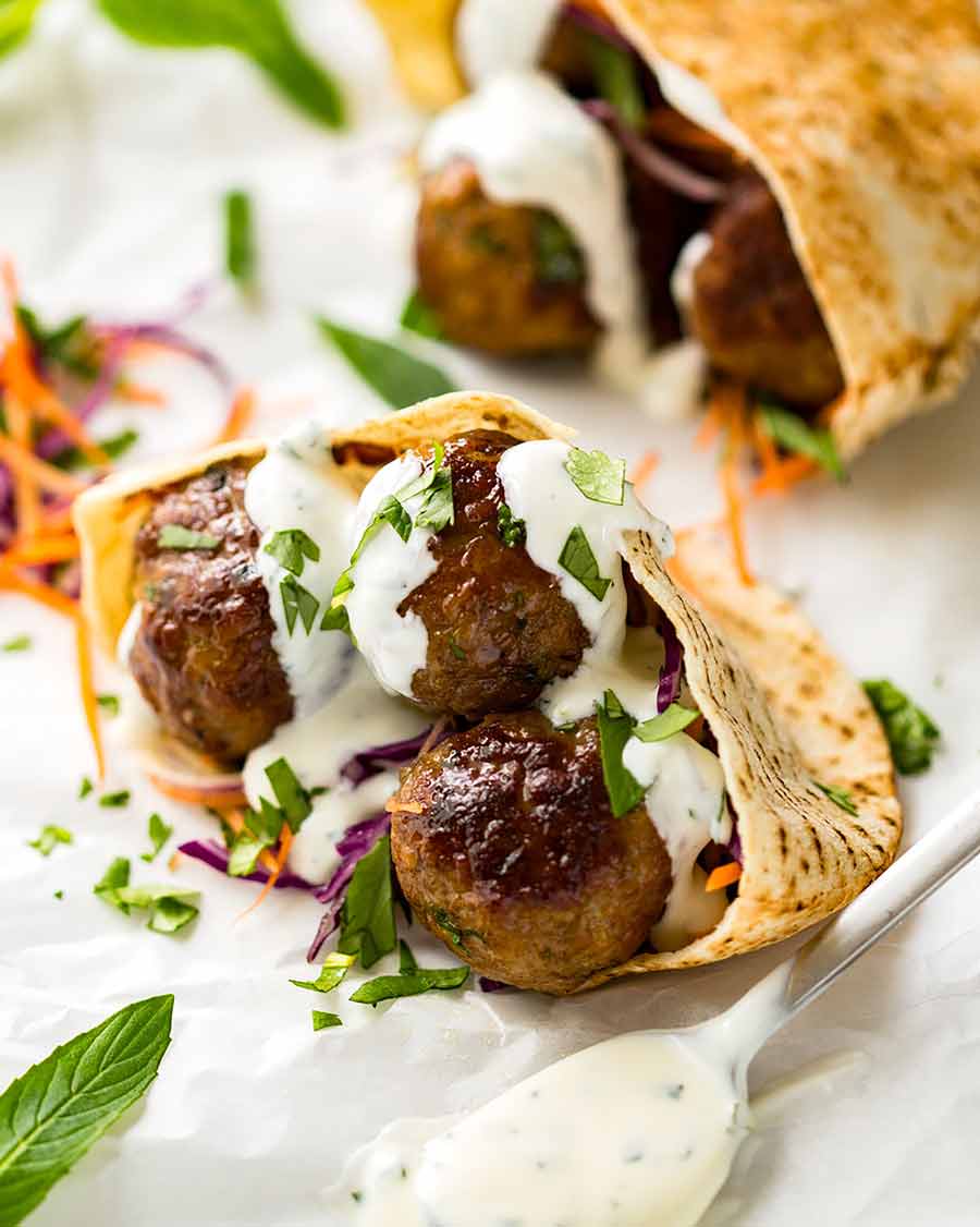 Moroccan lamb meatballs in pita pockets