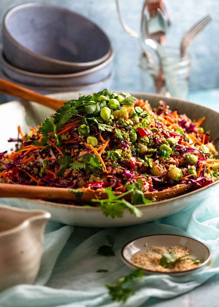 Side shot of Quinoa Salad in a bowl, ready to be served