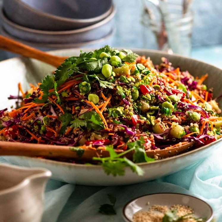 Side shot of Quinoa Salad in a bowl, ready to be served