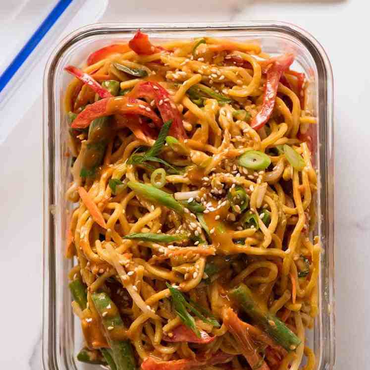 Noodle Salad (Lunch Idea for Work) in a glass container