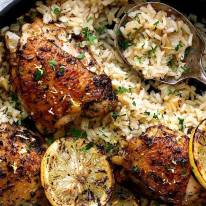 One Pot Greek Chicken and Lemon Rice