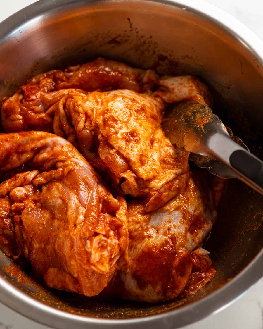 Marinating chicken for One Pot Mexican Chicken and Rice