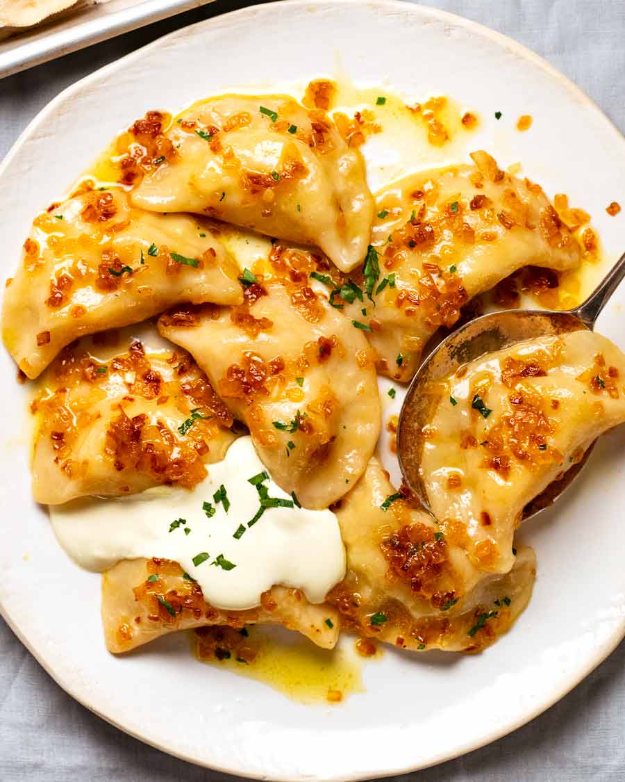 Plate of Pierogi Ruskie (Polish Dumplings)