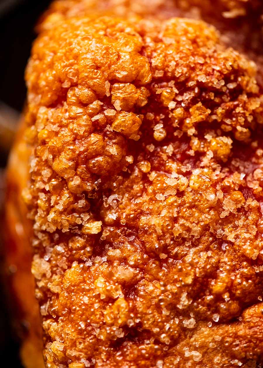 Close up of bubbly crispy pork crackle