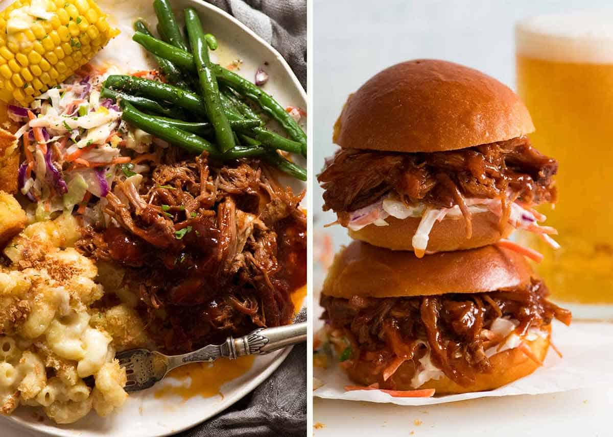 Pulled Pork sliders and pulled pork dinner plate