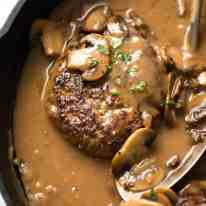 Salisbury Steak recipe in skillet.