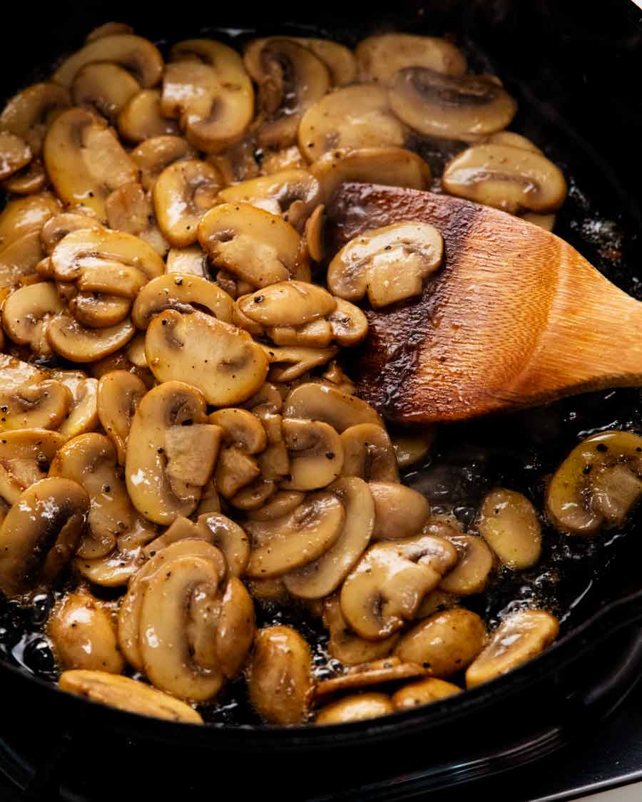 Sautéed mushrooms for Salisbury steak meatballs