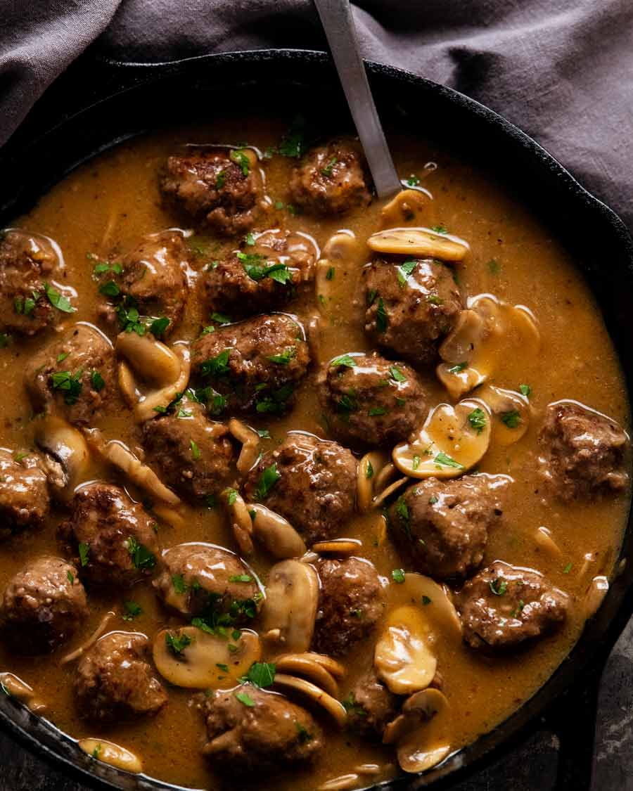 Freshly made Salisbury steak meatballs