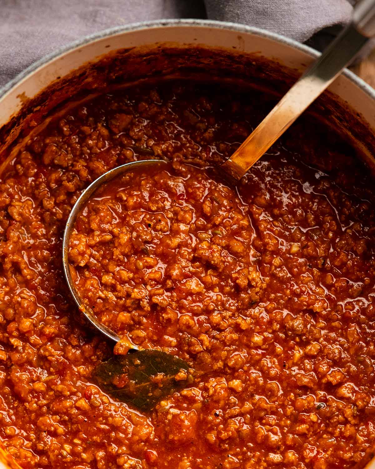 Sausage ragu pasta sauce in a pot