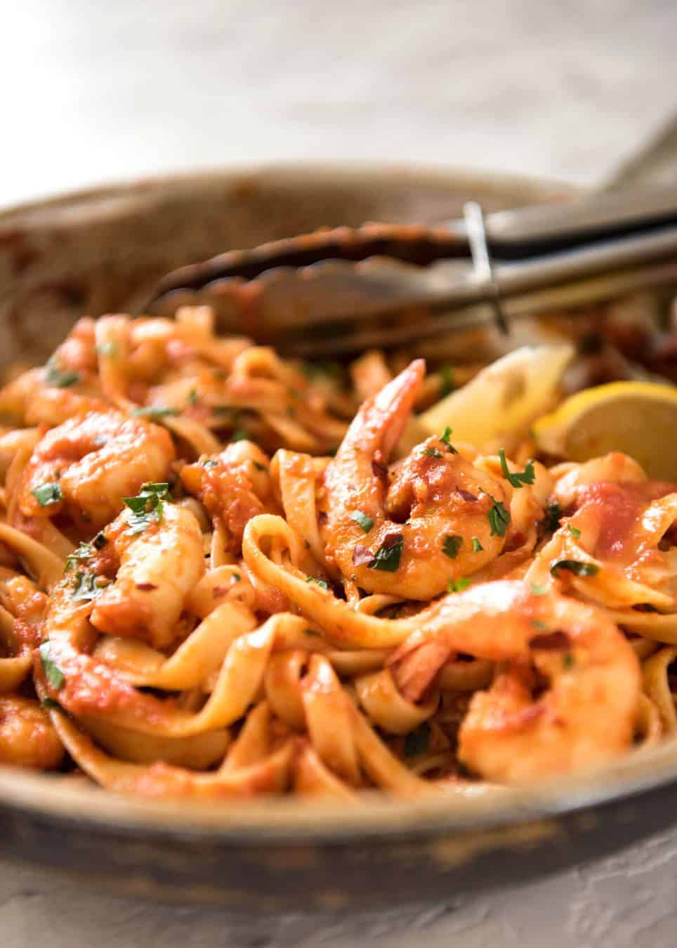 Spicy Chilli Prawn Pasta (Shrimp) - A super quick 15 minute meal with a secret ingredient that makes all the difference! www.recipetineats.com