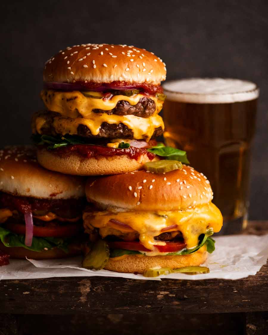 Stack of cheeseburgers