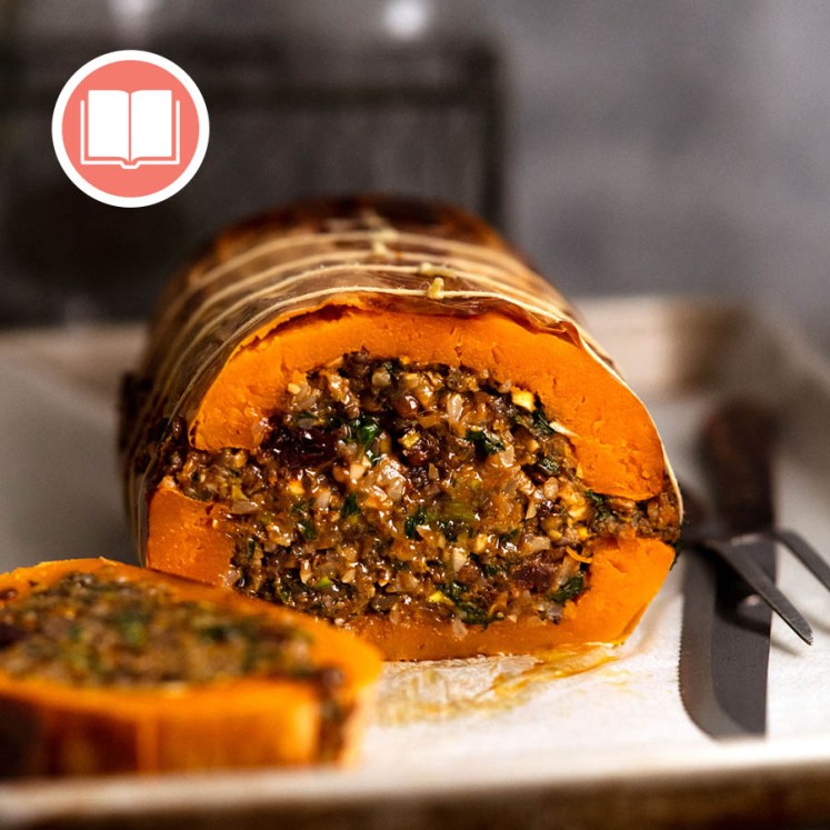 Stuffed pumpkin from RecipeTin Eats "Dinner" cookbook by Nagi Maehashi