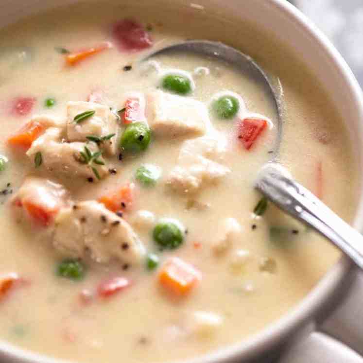 Close up of creamy healthy chicken soup