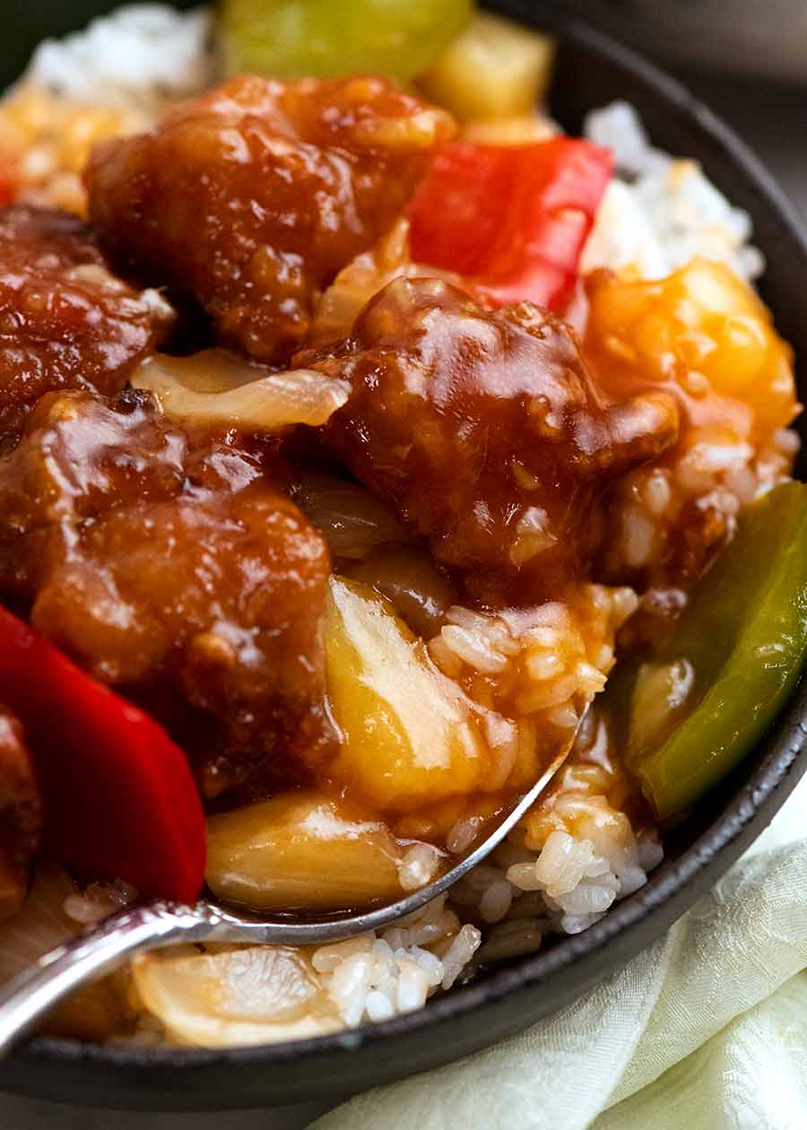 Close up of crispy Sweet and Sour Pork