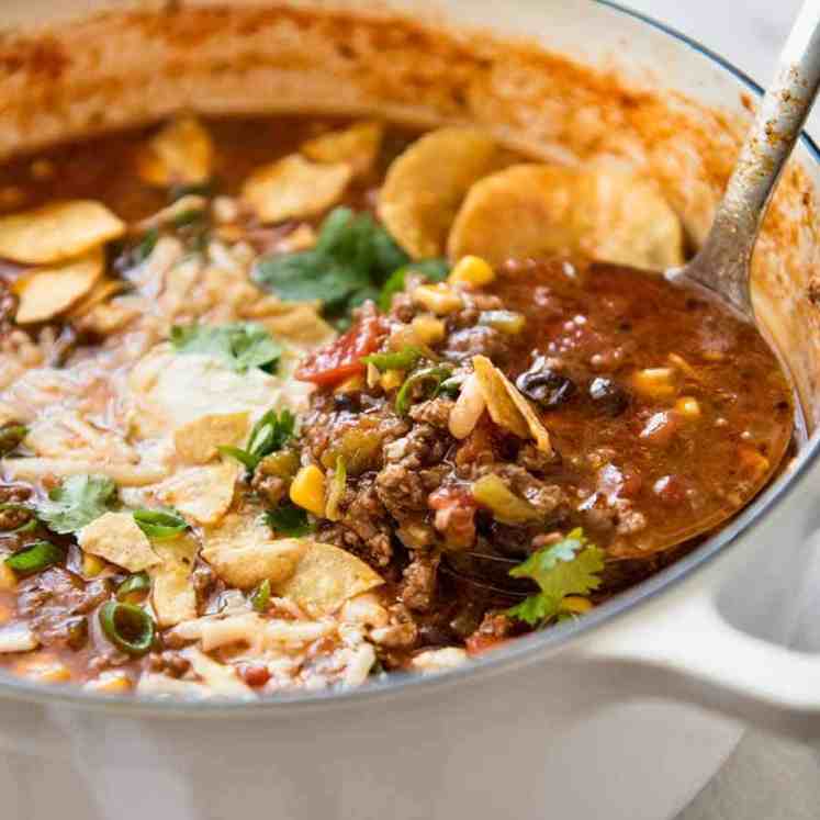 Big pot of Taco Soup fresh off the stove