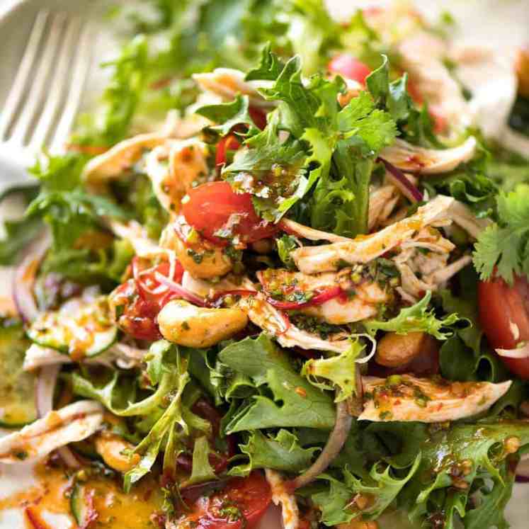 Thai Chicken Salad with a bright zesty Chilli Lime Dressing, classic balance of Thai tangy-sweet-salty flavours. recipetineats.com