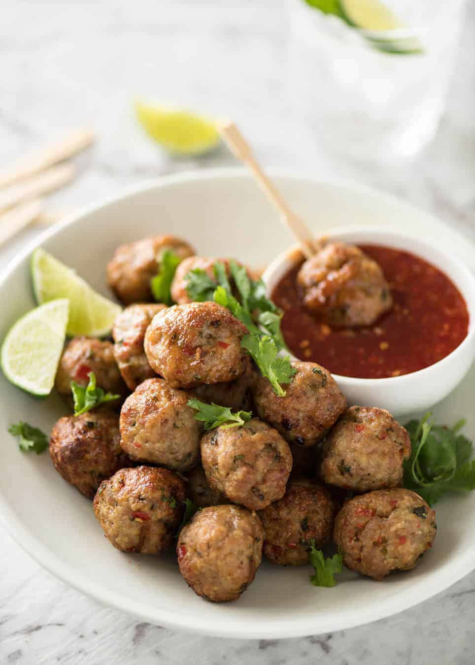 These Thai Meatballs are packed with bright, earthy Thai flavours! Make these with chicken or pork. recipetineats.com