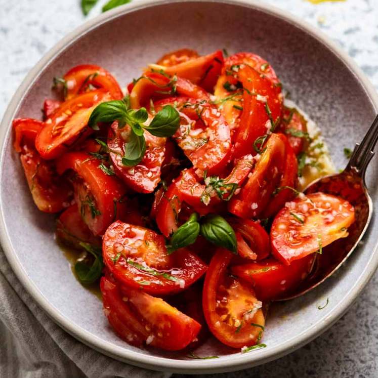 Photo of bowl with my favourite Tomato Salad