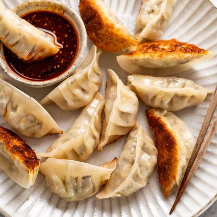 Plate of Vegetable Dumplings (Potstickers)